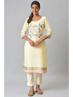 Aurelia - Beige Viscose Embroidered Kurta
