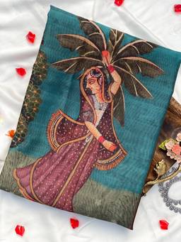Ekana Label - Yagnavi Grey Pichwai Saree with Unstitched Blouse