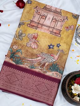 Ekana Label - Soor Floral Tapestry in Vibrant Mustard Saree with Unstitched Blouse