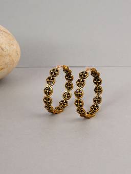 Voylla - Fashion Trendy Hoops Golden & Black Brass Earrings