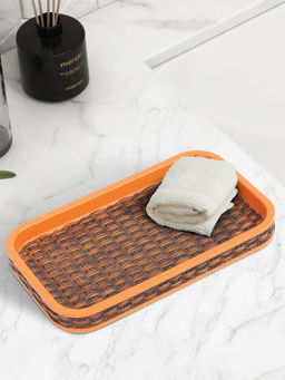 OBSESSIONS - Polyresin Textured Bathroom Tray - Brown & Orange