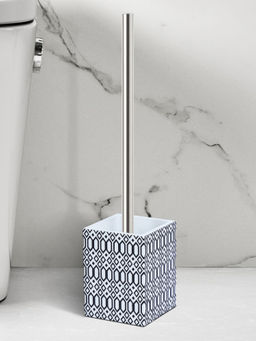 OBSESSIONS - Polyresin Geometric Toilet Brush with Holder - Black & White
