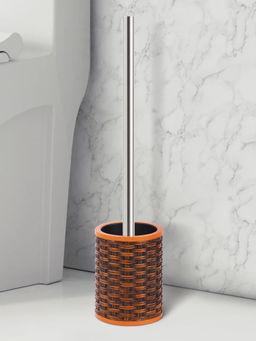 OBSESSIONS - Polyresin Textured Toilet Brush with Holder - Brown & Orange