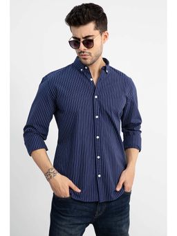 Snitch - Dark Blue Stripes Full Sleeves Slim Casual Shirt for Men