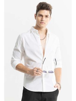 Snitch - White Plain Full Sleeves Slim Formal Shirt for Men