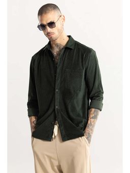 Snitch - Dark Green Textured Self-Design Full Sleeves Slim Formal Shirt for Men