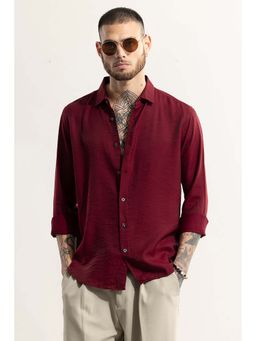 Snitch - Maroon Textured Full Sleeves Slim Casual Shirt for Men