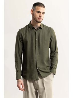 Snitch - Olive Textured Full Sleeves Slim Casual Shirt for Men