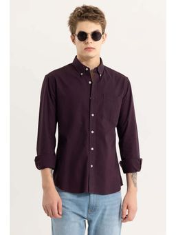 Snitch - Burgundy Plain Full Sleeves Slim Formal Shirt for Men
