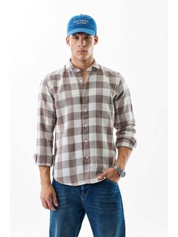 Snitch - Light Brown Checks Full Sleeves Slim Casual Shirt for Men