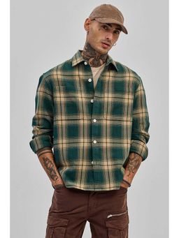 Snitch - Dark Green Checks Full Sleeves Relaxed Casual Shirt for Men