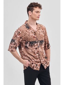 Snitch - Brown Floral Abstract Printed Half Sleeves Boxy Casual Shirt for Men
