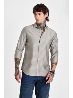 Snitch - Sage Textured Self Design Full Sleeves Slim Casual Shirt for Men