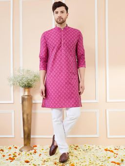 See Designs - Pink Ethnic Motifs Silk Jacquard Woven Design Straight Kurta
