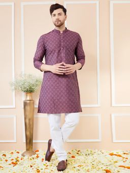 See Designs - Purple Ethnic Motifs Silk Jacquard Woven Design Straight Kurta