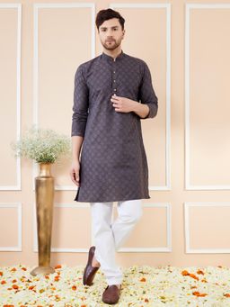 See Designs - Black Ethnic Motifs Silk Jacquard Woven Design Straight Kurta