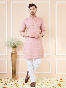 See Designs - Pink Ethnic Motifs Silk Jacquard Woven Design Straight Kurta