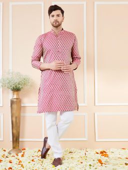 See Designs - Pink Ethnic Motifs Silk Jacquard Woven Design Straight Kurta