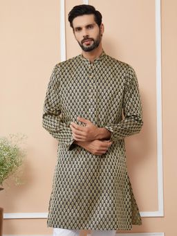 See Designs - Black Ethnic Motifs Silk Jacquard Woven Design Straight Kurta