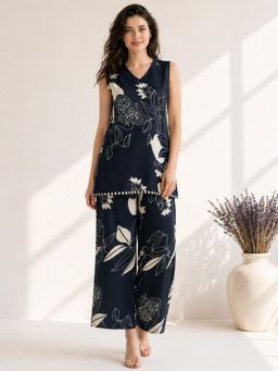 Gahan - Womens Black Floral Printed Cotton Blend Kurta with Pant