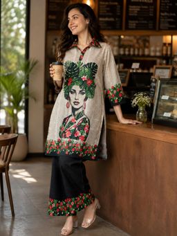 Gahan - White & Black Alphabetic Print Cotton Blend Alphabetic Printed Kurta with Pant