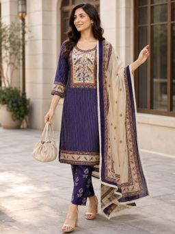 Gahan - Purple Handloom Dobby Weave Pure Cotton Kurta with Pant & Dupatta