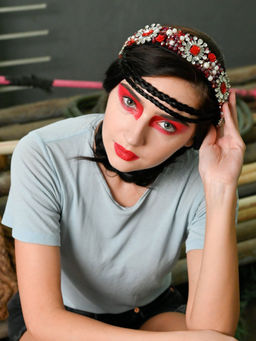 Odette - Hot Red Floral with Small Beads