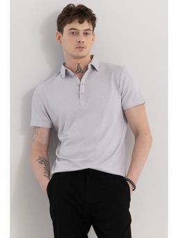 Snitch - Grey Self-Design Half Sleeves Slim Casual Polo T-Shirt for Men