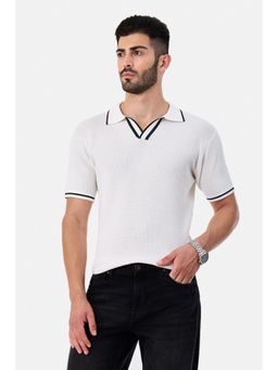 Snitch - White Textured Half Sleeves Regular Casual Polo T-Shirt for Men
