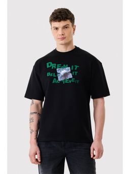 Snitch - Black Graphic Half Sleeves Oversized Casual T-Shirt for Men