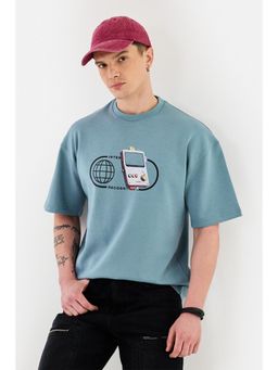 Snitch - Blue Graphic Half Sleeves Oversized Casual T-Shirt for Men