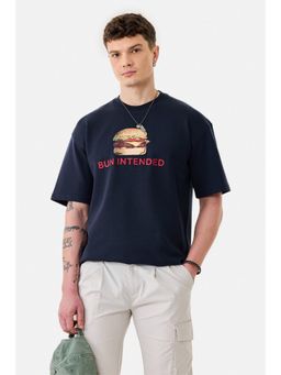 Snitch - Navy Graphic Half Sleeves Oversized Casual T-Shirt for Men