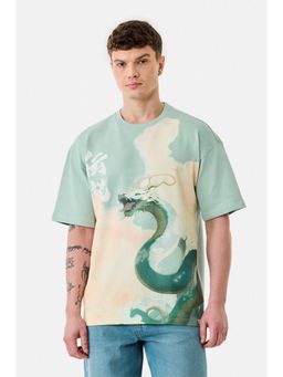 Snitch - Mint Graphic Half Sleeves Oversized Casual T-Shirt for Men