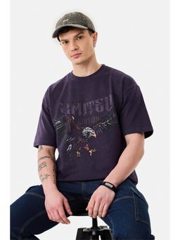 Snitch - Dark Purple Graphic Half Sleeves Oversized Casual T-Shirt for Men