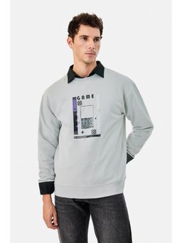Snitch - Light Grey Printed Full Sleeves Oversized Casual Sweatshirt for Men