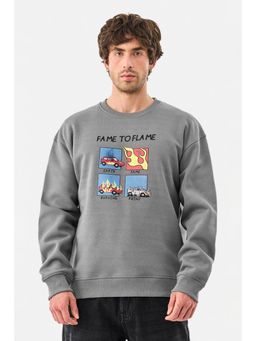 Snitch - Grey Printed Full Sleeves Regular Casual Sweatshirt for Men