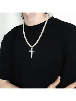 Salty Alpha - White Pearl Pinnacle Cross Necklace