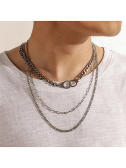 Salty Alpha - Silver Sleek Linking Layered Necklace