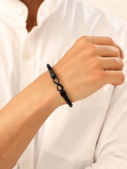 Yellow Chimes - Black Infinity Leather Bracelets for Men