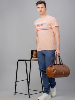 Globus - Men Peach Printed Cotton Round Neck Regular Fit T-shirt