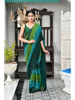 Disli - Green Colorblock Georgette Saree with Unstitched Blouse