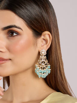 Azai by Nykaa Fashion - Sky Blue Kundan and Beads Festive Chandbaali Earrings