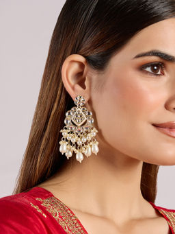 Azai by Nykaa Fashion - White Kundan and Pearl Studded Festive Earrings