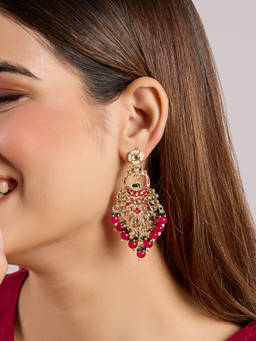 Azai by Nykaa Fashion - Pink and Green Kundan and Beads Studded Enamelled Festive Earrings