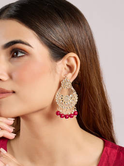 Azai by Nykaa Fashion - Gold and Pink Kundan Studded Beaded Dangler Festive Earrings