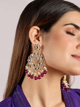 Azai by Nykaa Fashion - Gold Kundan and Purple Beaded Round Festive Chaandbaali Earrings