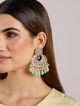 Azai by Nykaa Fashion - Gold Kundan Studded and Mint Green Bead Danglers Festive Chandbaali Earrings