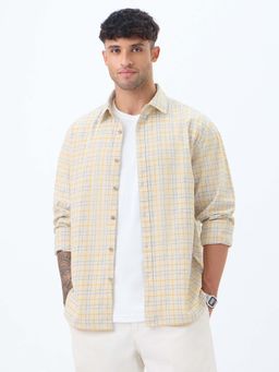 The Souled Store - Cotton Linen Checks Ochre Tone Men Cotton Linen Casual Shirt