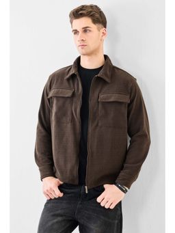 Snitch - Brown Textured Full Sleeves Regular Jacket