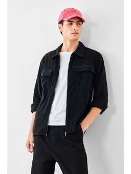 Snitch - Black Textured Full Sleeves Regular Jacket
